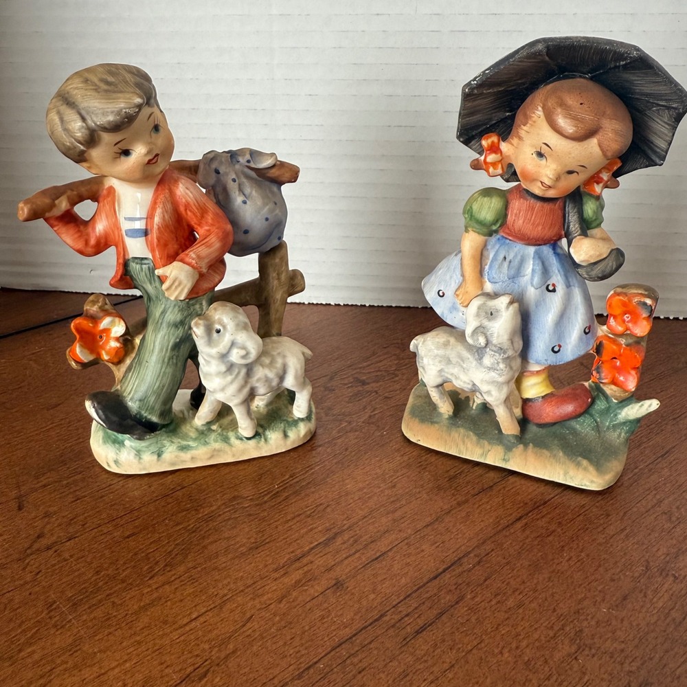 Vintage Porcelain Figurines Boy Girl Shepherd Theme Decor Hummel Like